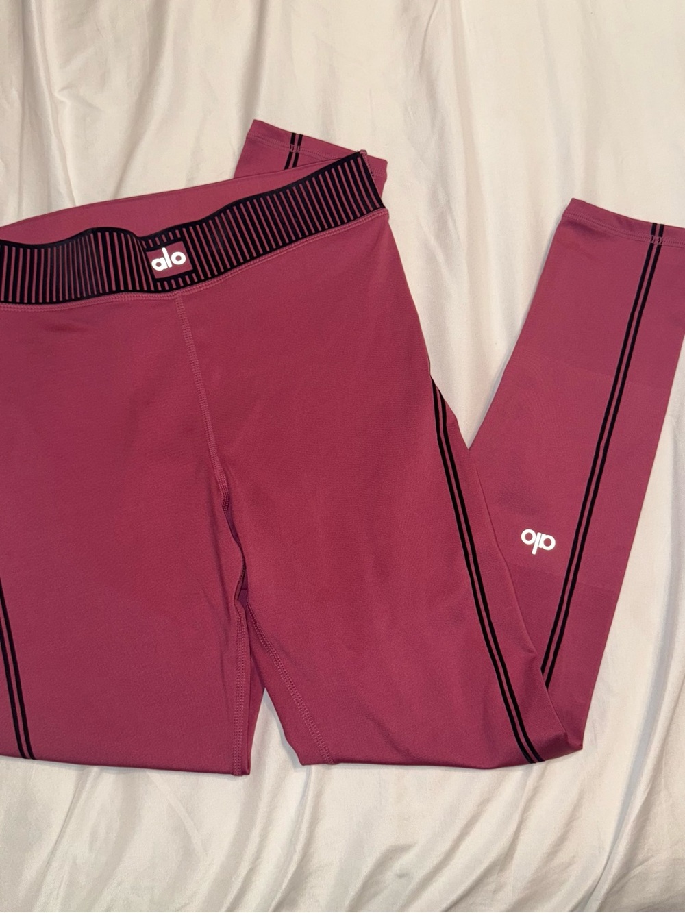 ALO Yoga Pink Active Leggings with Black Stripe